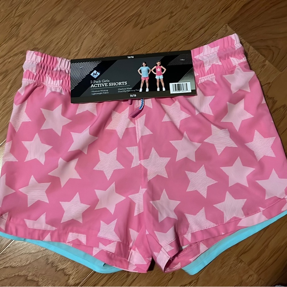 NWT 2 pack Girls active shorts Sz. 14/16 💜